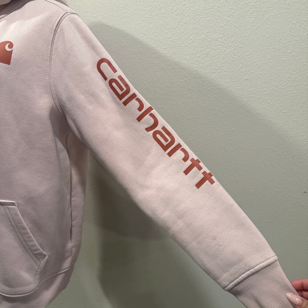 Carhartt Iconic Clarksburg Logo Sweater Hoodie Blush Pink Women Large Cozy - Picture 4 of 9